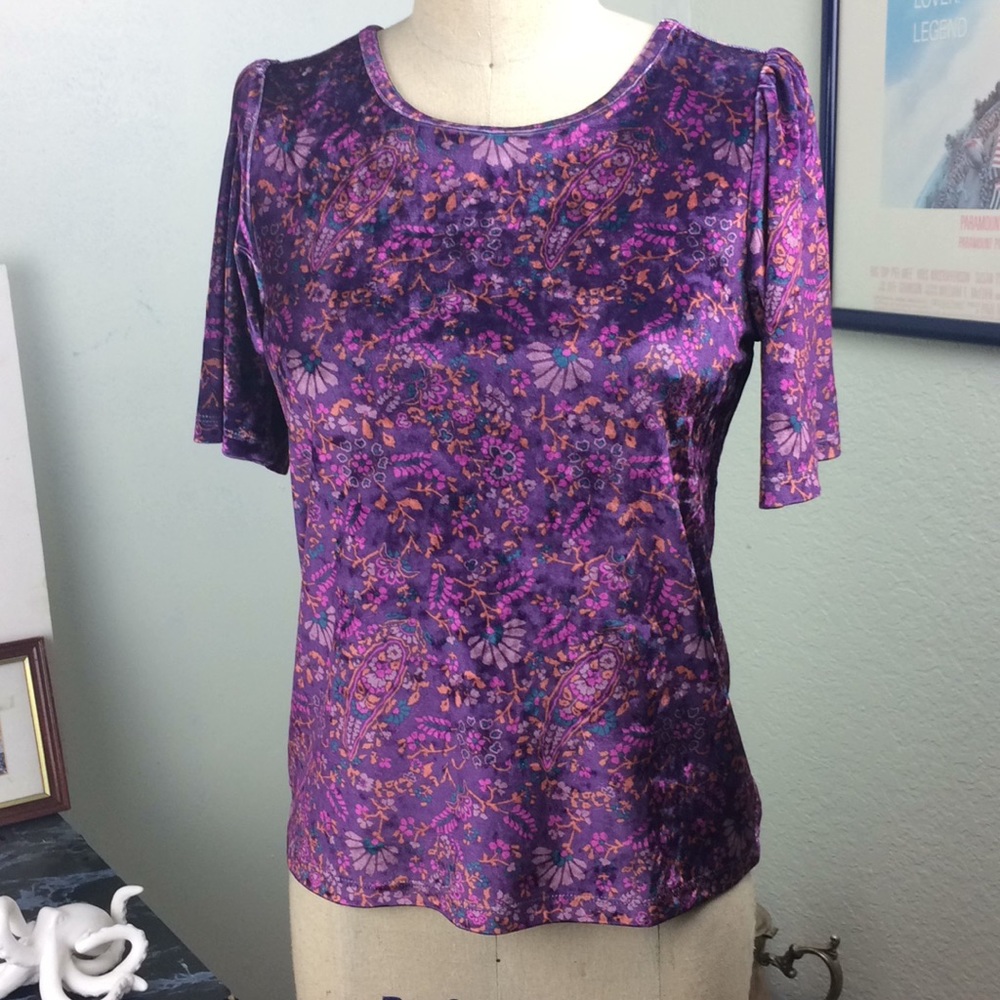 Lucky Brand Purple Soft Paisley Velvet Keyhole Top